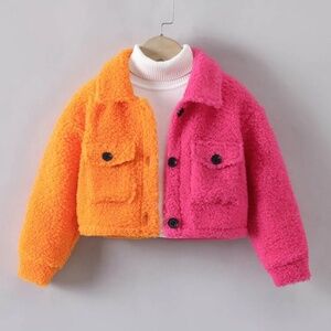 Two-Tone Toddler Girl Teddy Jacket